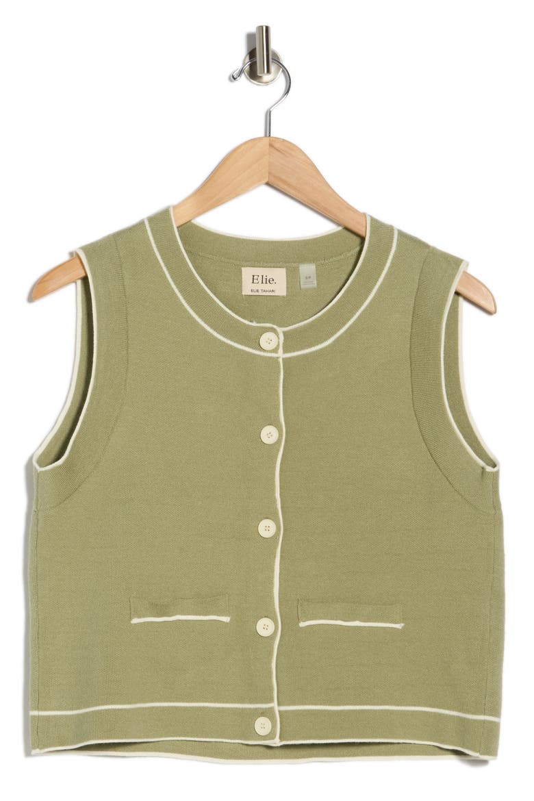 Button-Up Sweater Vest, Alternate, color, SAGE GREEN/ IVORY