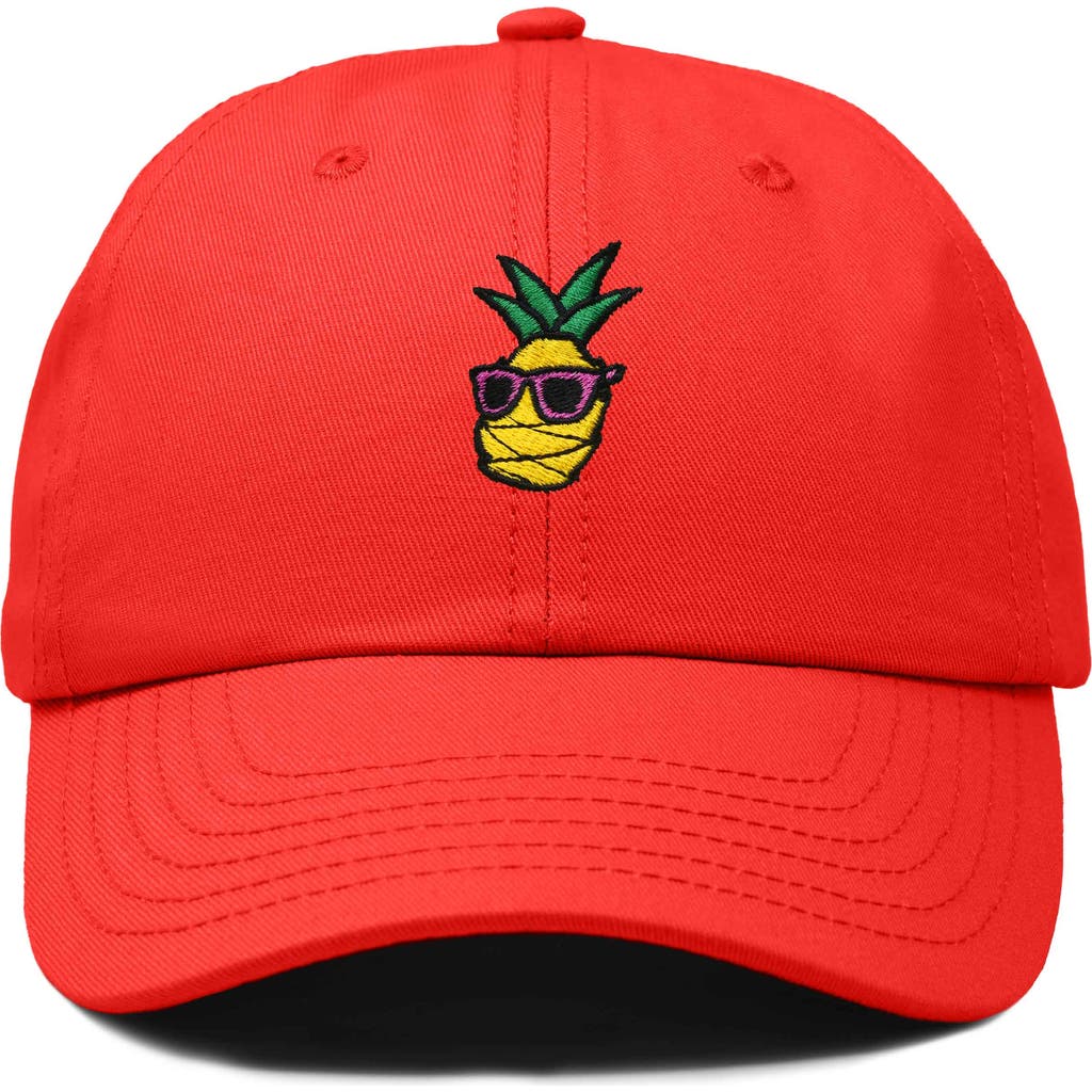 Dalix Pineapple Embroidered Dad Hat In Red