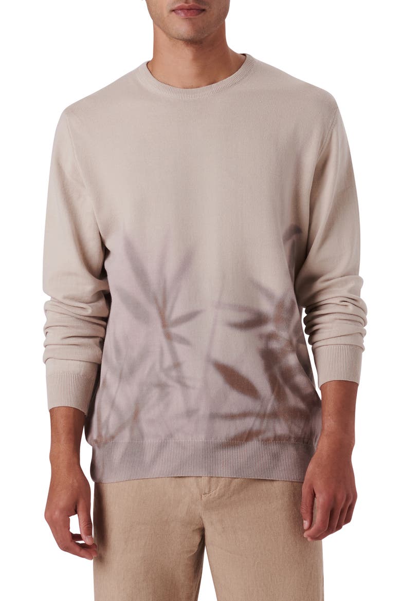 Leaf Print Cotton Sweater, Main, color, ALMOND