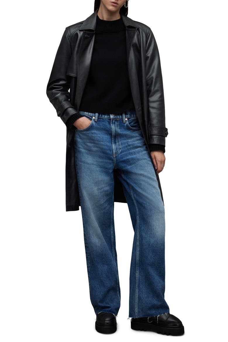 Okena Leather Trench Coat, Alternate, color, BLACK