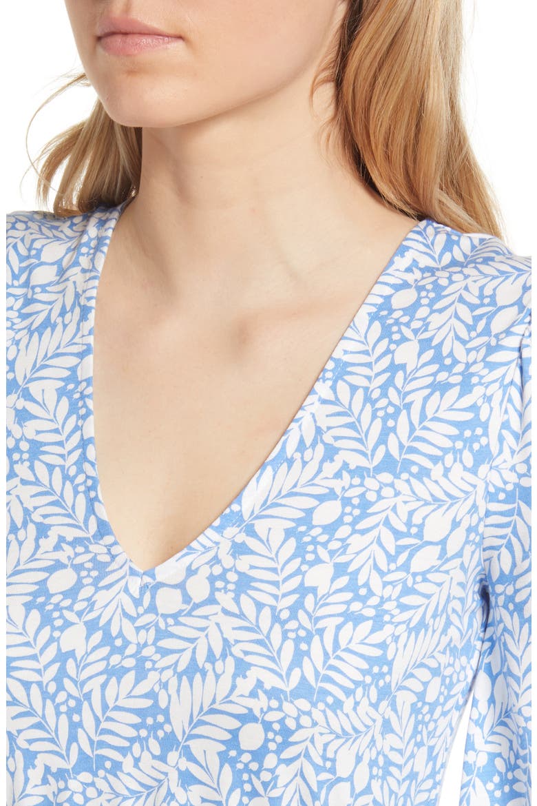 Belted Long Sleeve Jersey Dress, Alternate, color, GRAPE HYACINTH LEMON FOLIAGE
