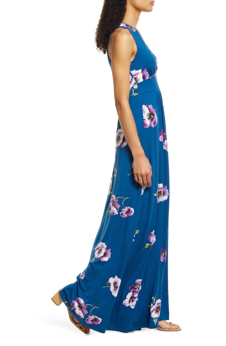 Loveappella Floral Empire Waist Maxi Dress, Alternate, color, Teal