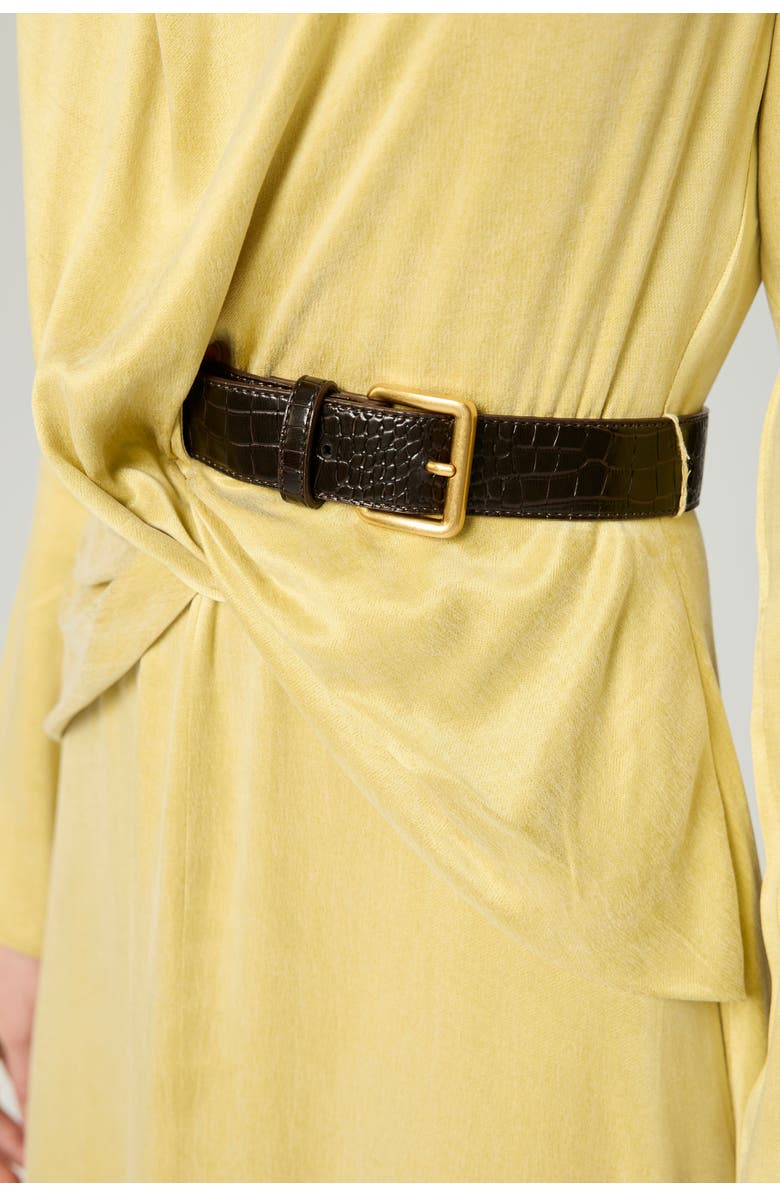 Nocturne Draped Belted Long-Sleeve Maxi Dress, Alternate, color, Yellow