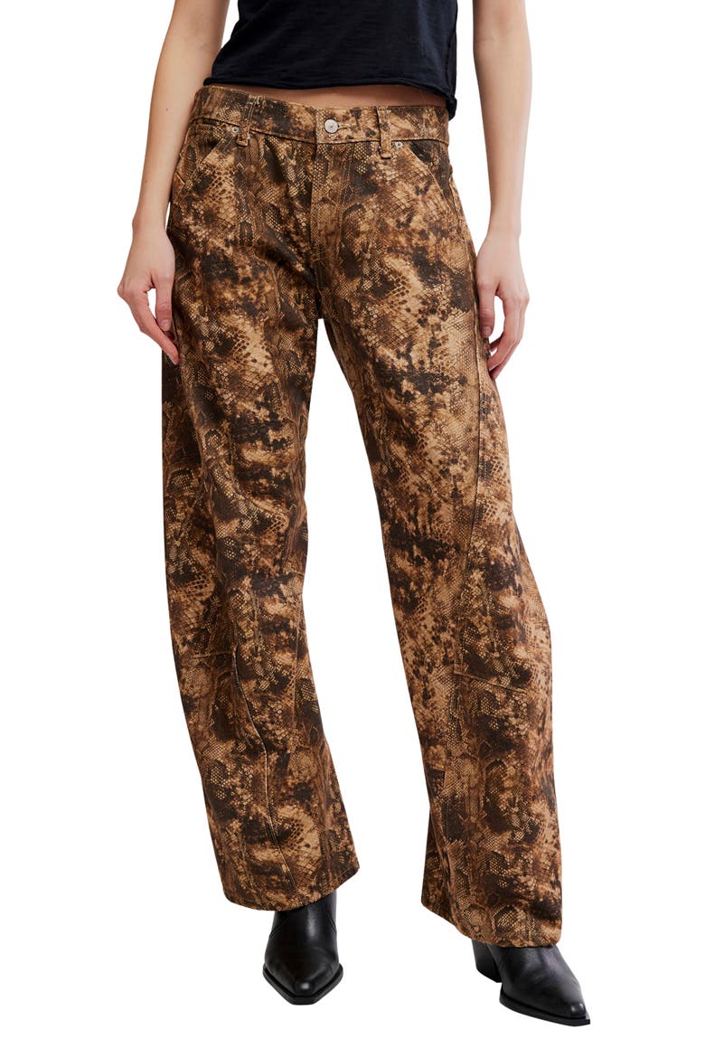 Fable Snakeskin Print Low Rise Arced Wide Leg Jeans, Main, color, CHOCOLATE BROWN COMB