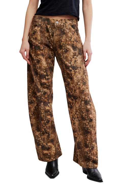 Fable Snakeskin Print Low Rise Arced Wide Leg Jeans