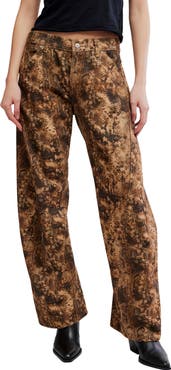 Free People We The Free Fable Snakeskin Print Low Rise Arced Wide Leg Jeans