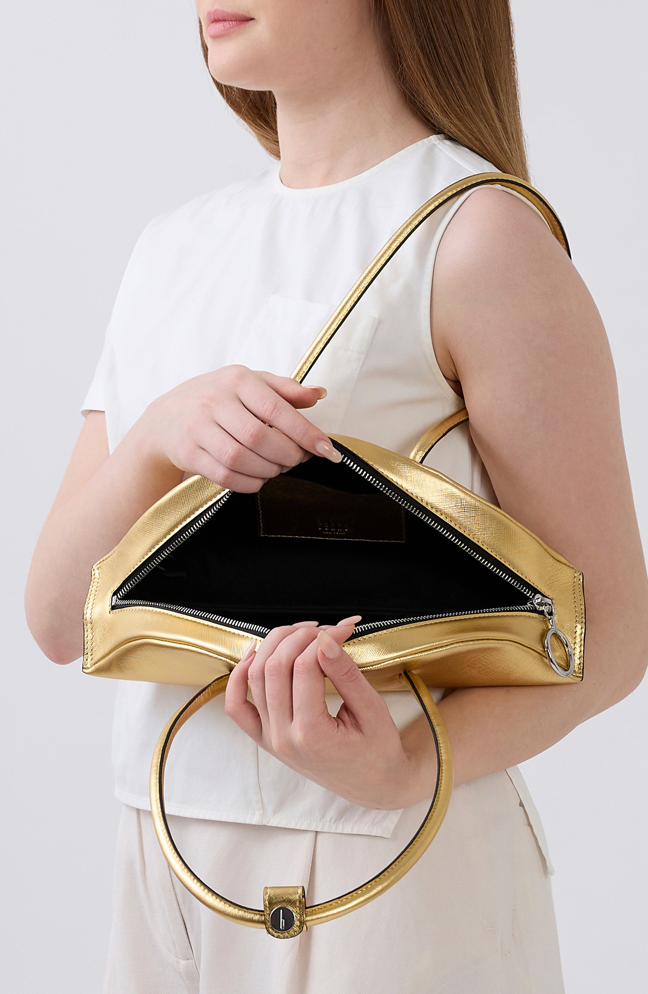 Mini Laverne Leather Bowler Bag, Alternate, color, GOLD