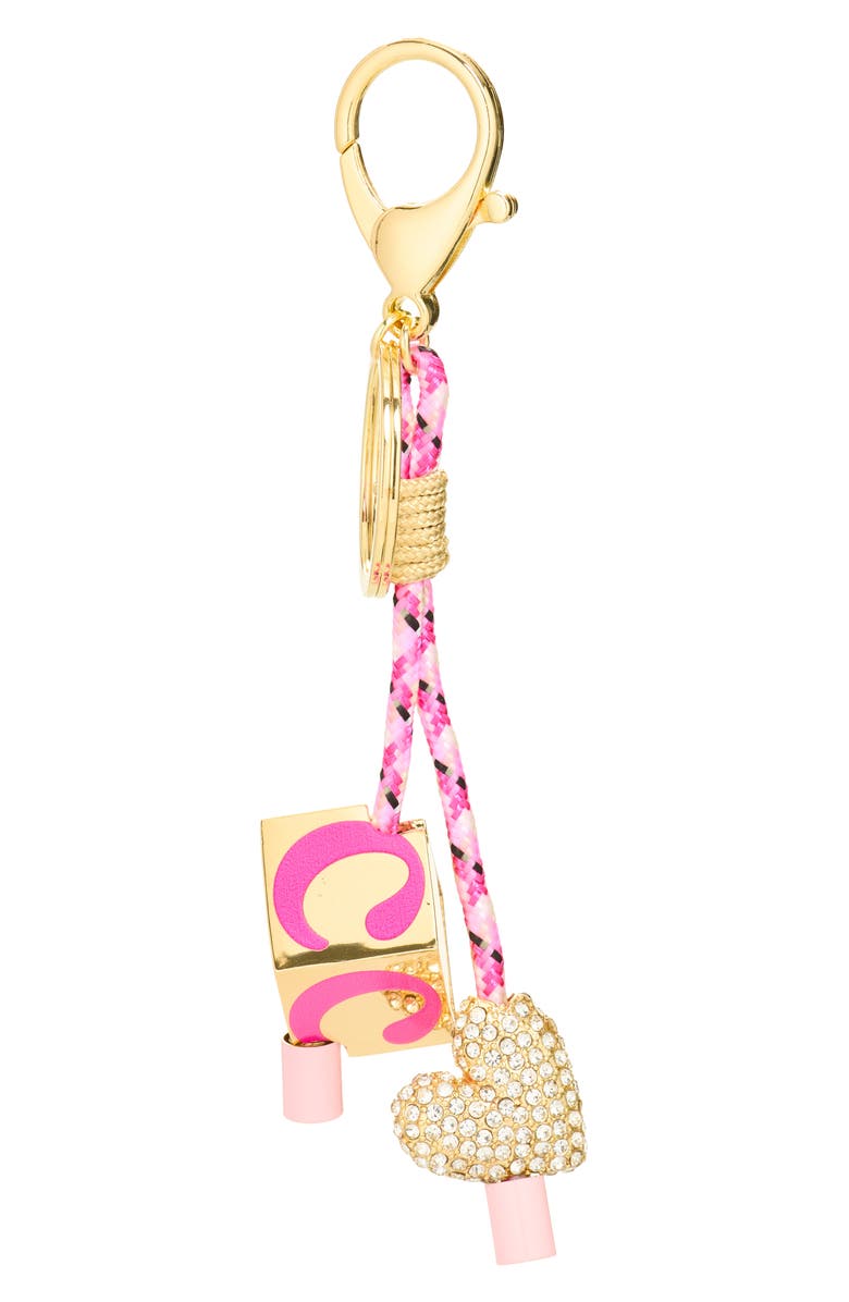 BaubleBar Heart & Block Initial Bag Charm, Main, color, Gold/ Pink/ Clear - C
