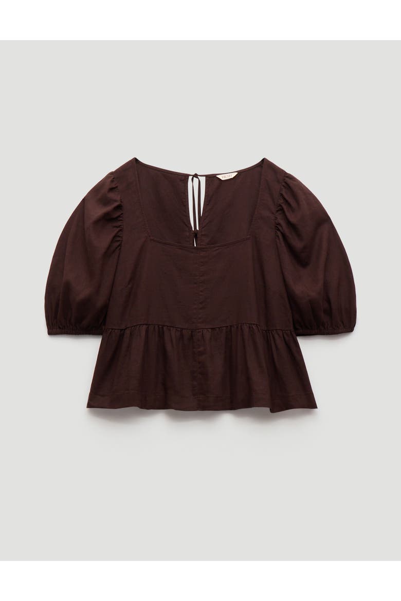 Alva Puff Sleeve Linen Beach Top, Alternate, color, Dark Brown