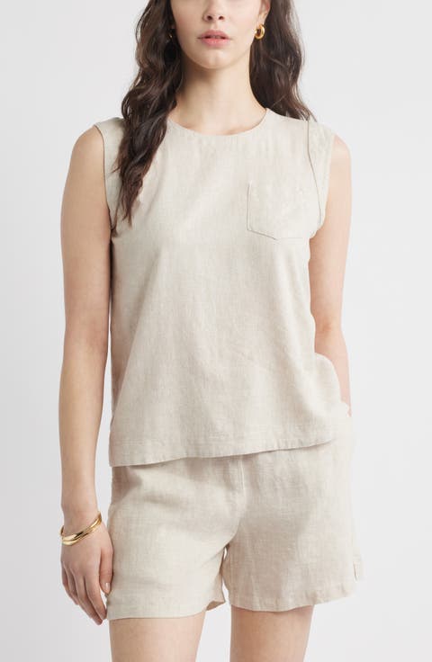 Stripe Cap Sleeve Linen Blend Top