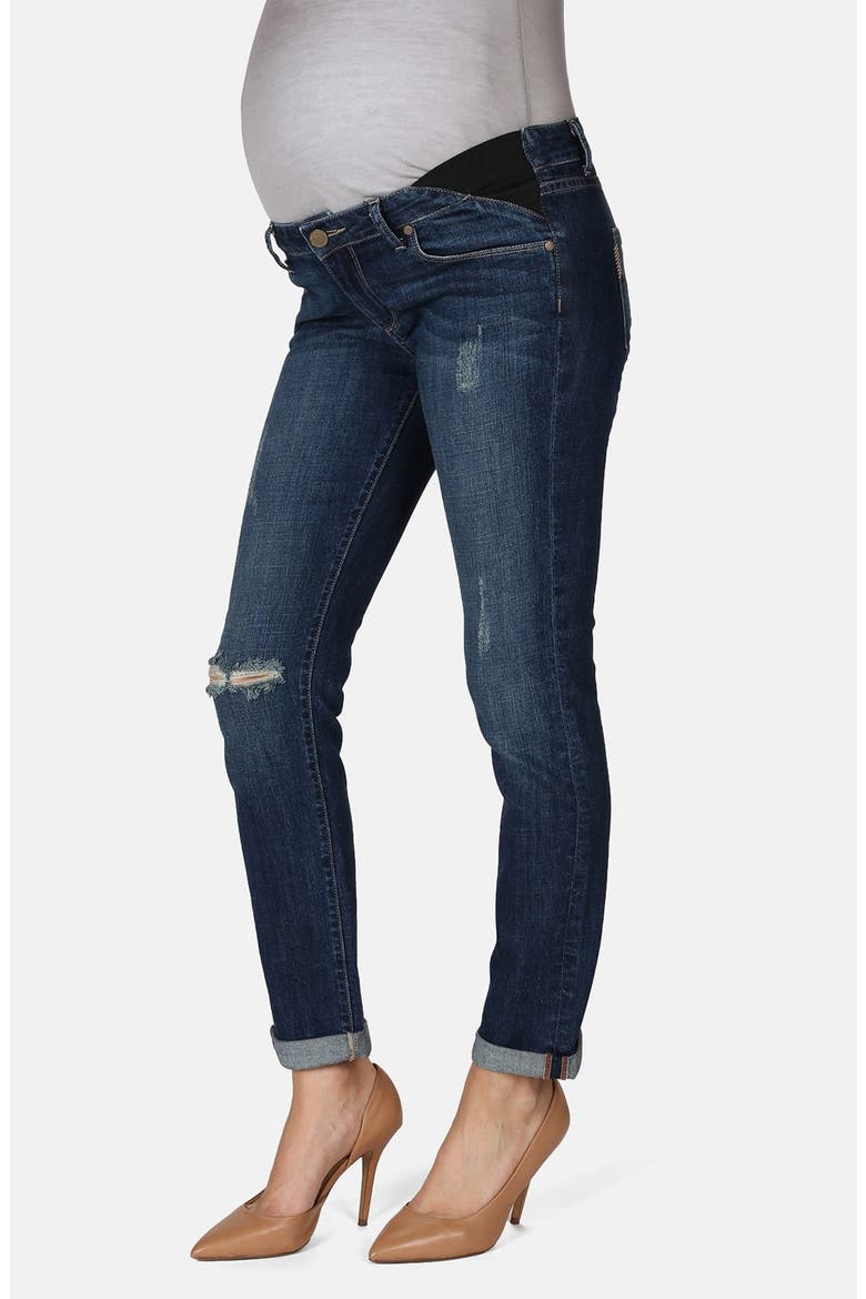 Denim 'Jimmy Jimmy' Skinny Boyfriend Maternity Jeans, Main, color, TAWNI DESTRUCTION