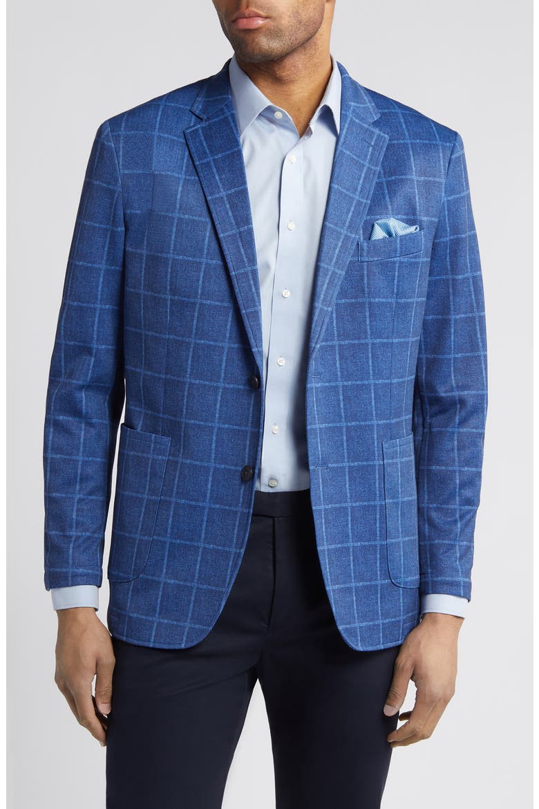 XC Flex® Blue Windowpane Check Knit Sport Coat, Main, color, BLUE PLAID