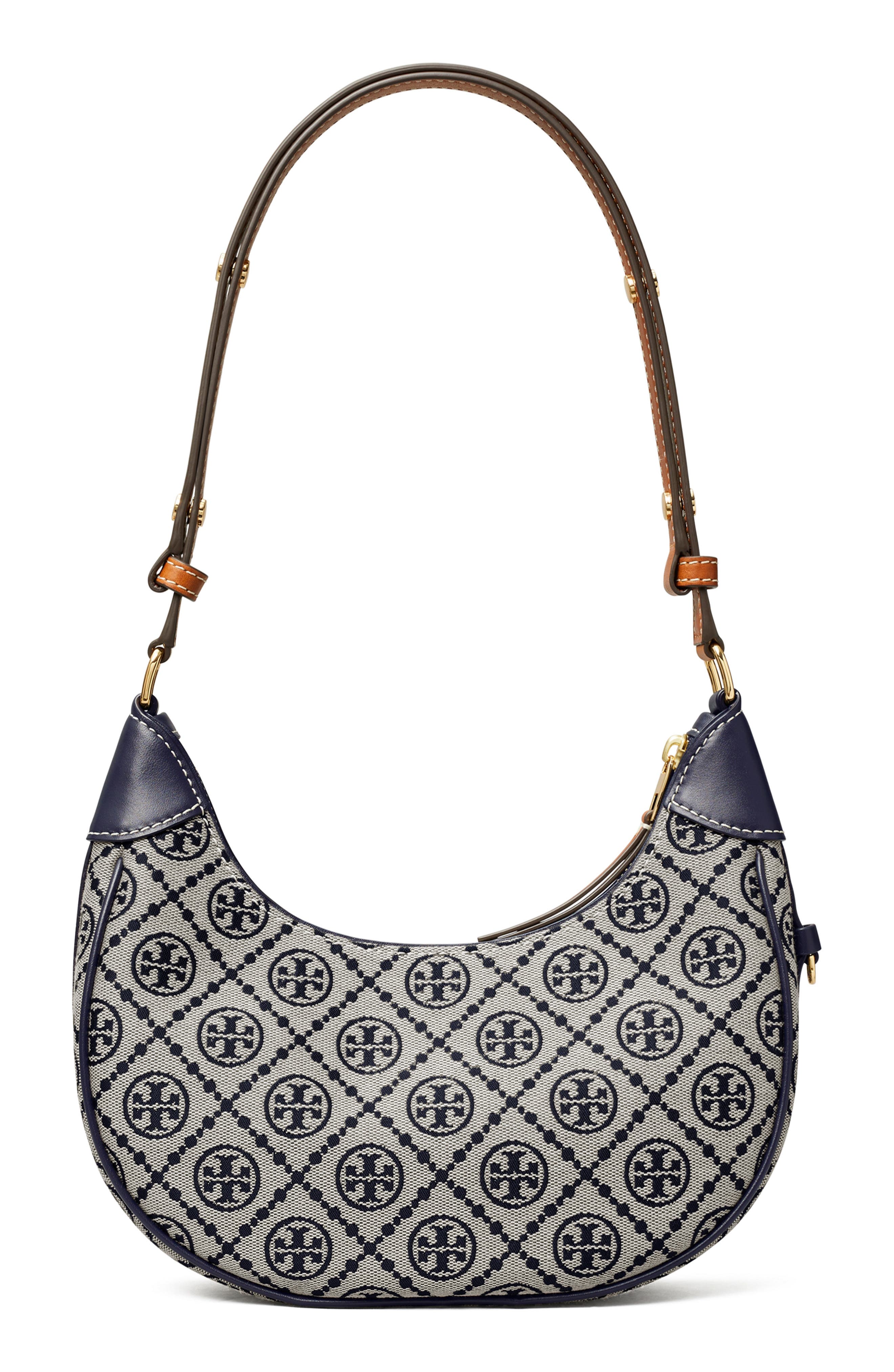 Tory Burch T-Monogram Jacquard Crescent Shoulder Bag, Alternate, color, 
