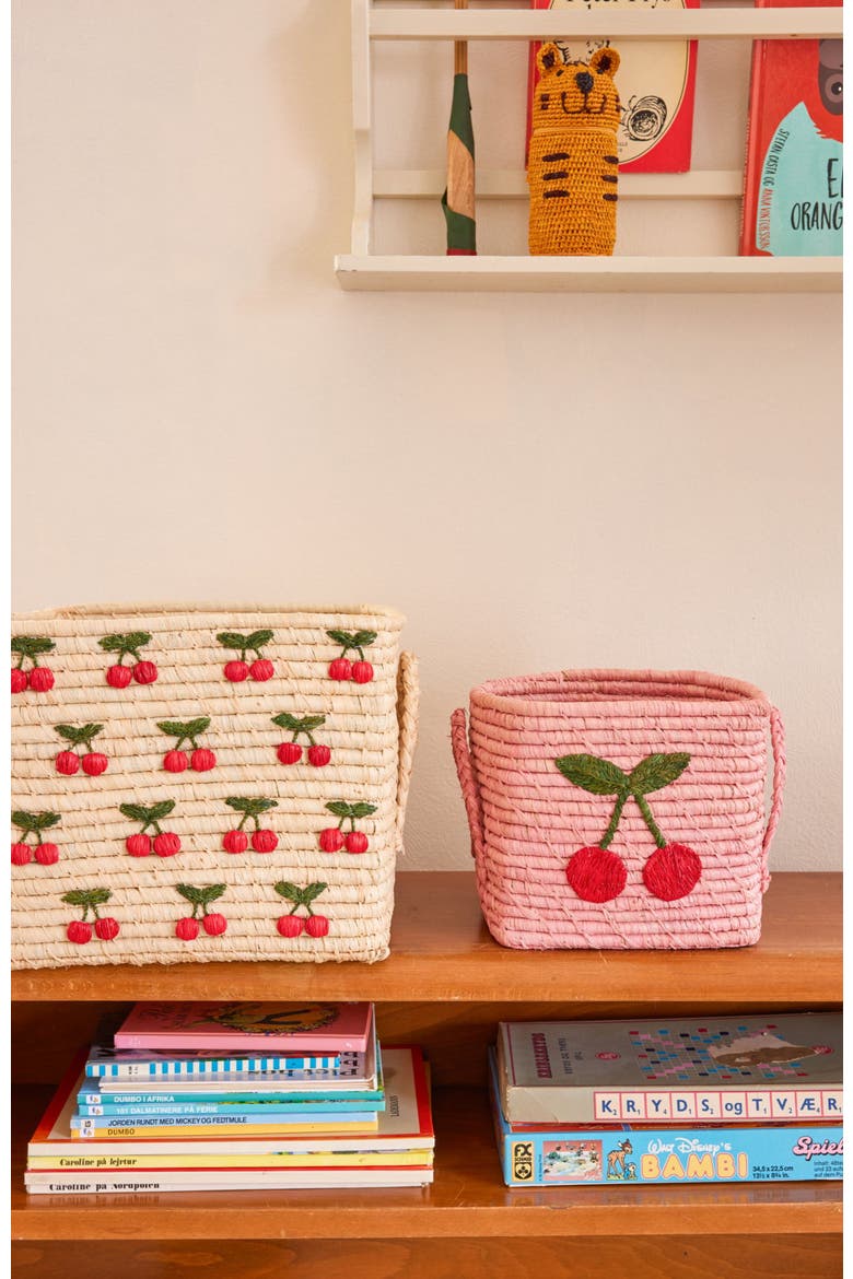 Square Raffia Basket Cherry, Alternate, color, Pink