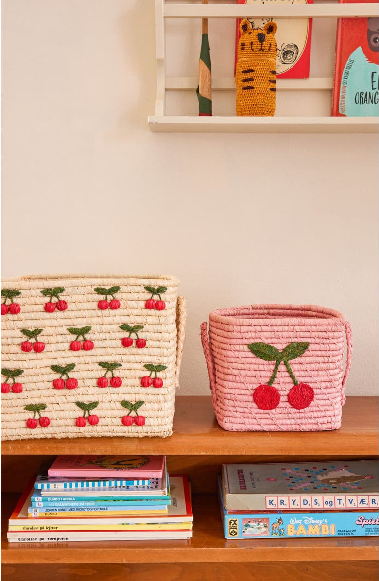 Rice by Rice Square Raffia Basket Cherry, Alternate, color, Pink
