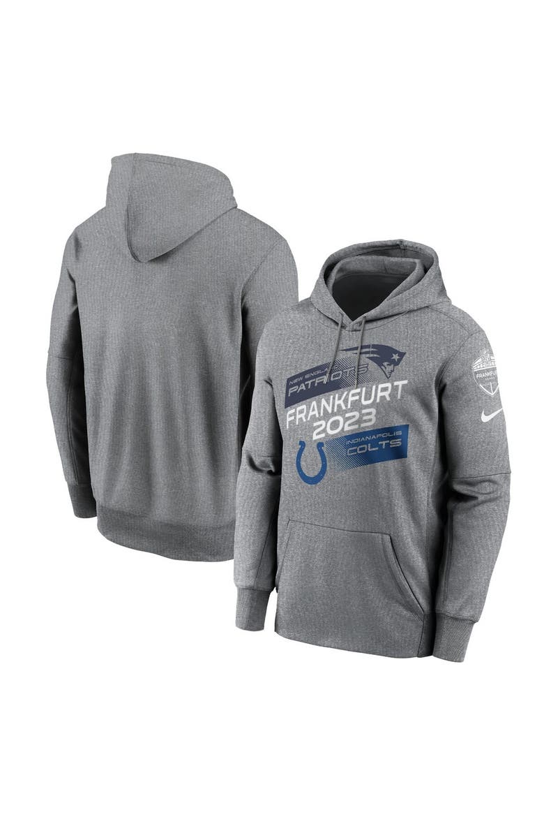 Men's Nike Heather Charcoal New England Patriots vs. Indianapolis Colts 2023 Frankfurt Game Pullover Hoodie, Main, color, Heather Charcoal