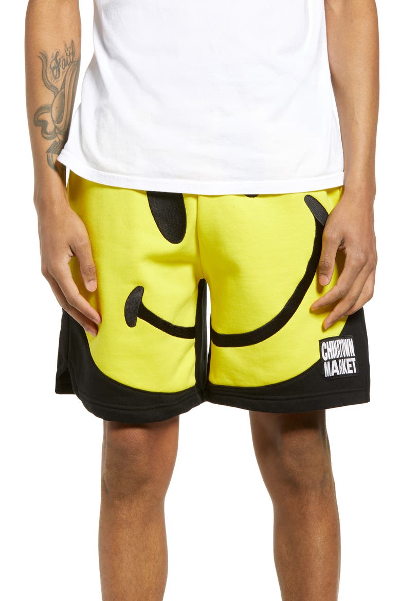 Men's Big Smiley Sweat Shorts, Main, color, BLACK