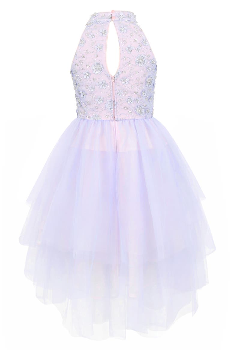 Kids' Sequin Embellished Bodice High-Low Mesh Skirt Party Dress, Alternate, color, BLUE/ PINK