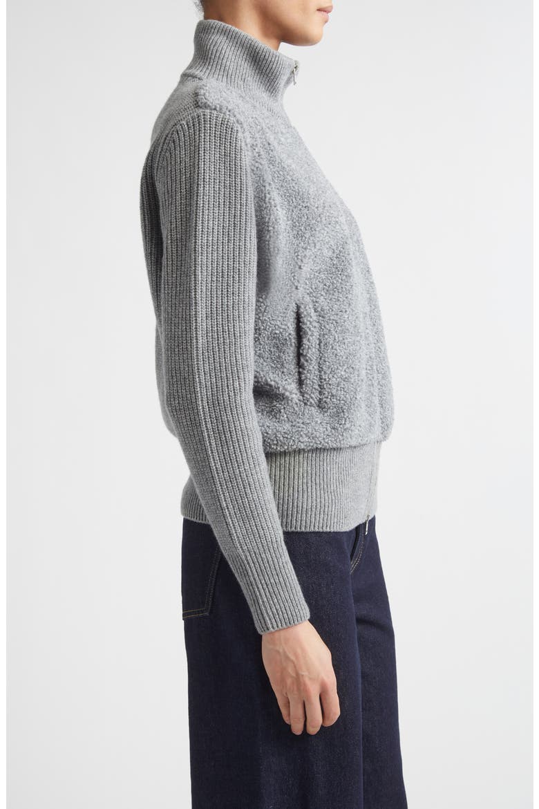 Mixed Media Wool Rib & Curly Fleece Cardigan, Alternate, color, 1985 CHANTILLY