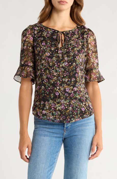 CeCe Floral Split Neck Top
