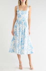 WAYF Floral Corset Sleeveless Midi Dress