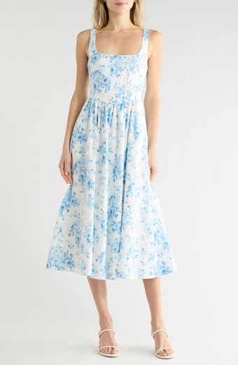 WAYF Floral Corset Midi Dress