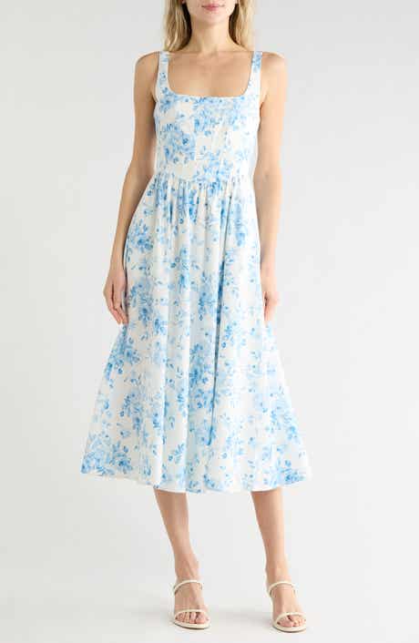 WAYF Floral Corset Midi Dress