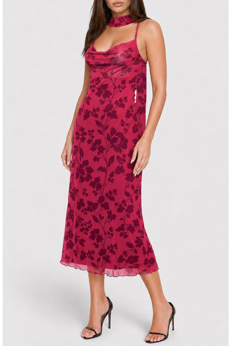 Mesh Cowl Maxi Dress, Alternate, color, MERLOT