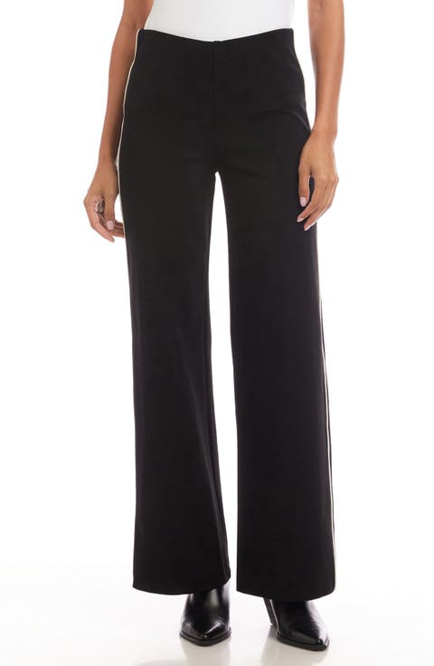 Contrast Piped Wide Leg Pants