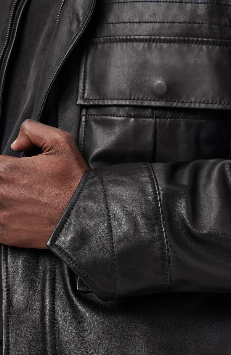 AllSaints Halton Funnel Collar Leather Jacket, Alternate, color, Black
