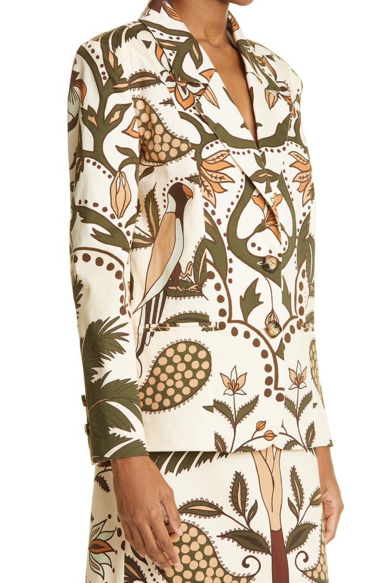 Johanna Ortiz Palm Print Stretch Organic Cotton Blazer, Alternate, color,