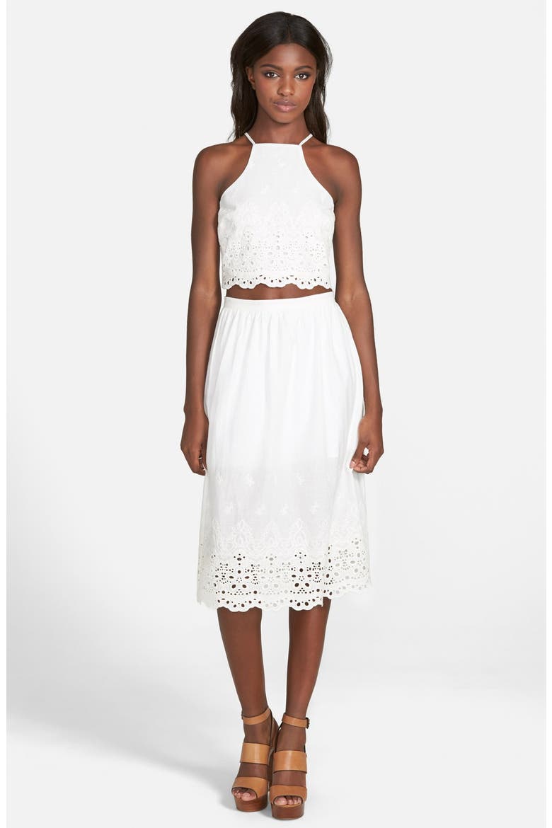 Eyelet Midi Skirt, Alternate, color, WHITE