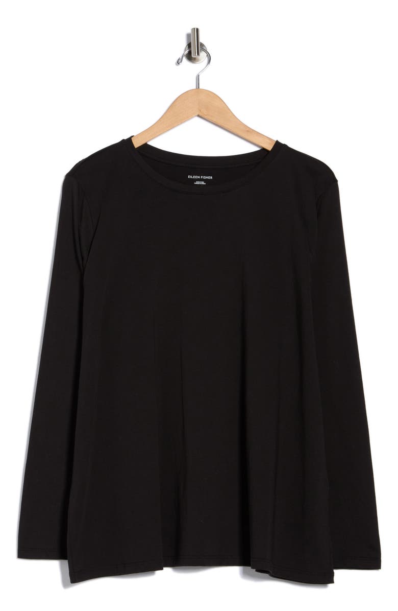 Eileen Fisher Crewneck Long Sleeve Organic Cotton T-Shirt, Alternate, color, Black