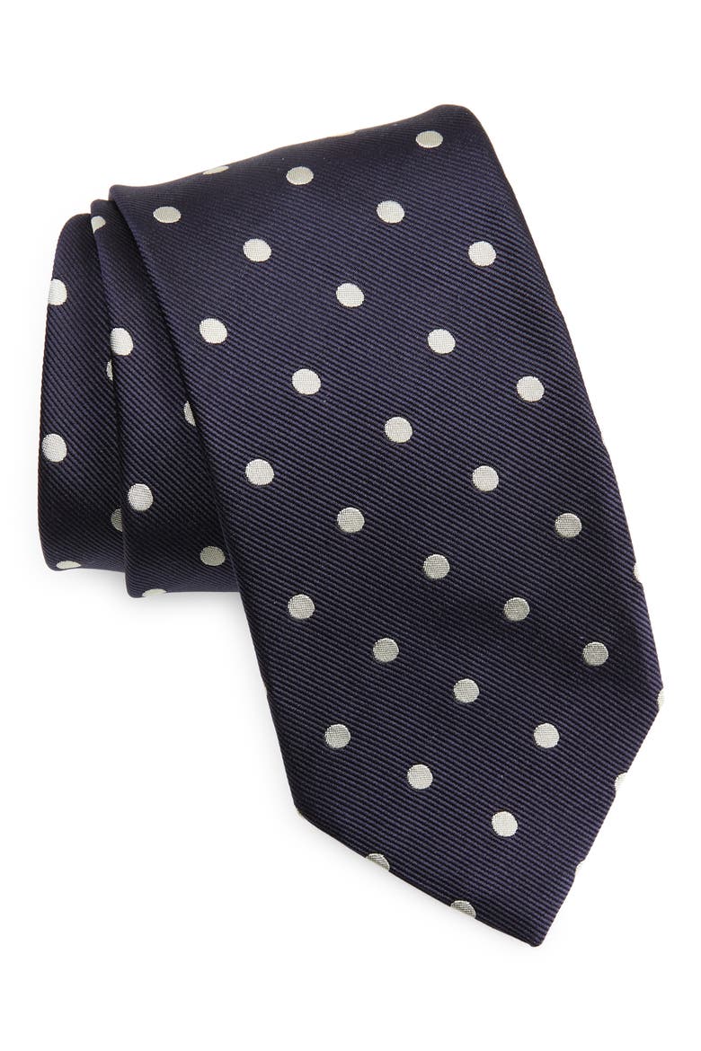 Polka Dot Silk Tie, Main, color, NAVY