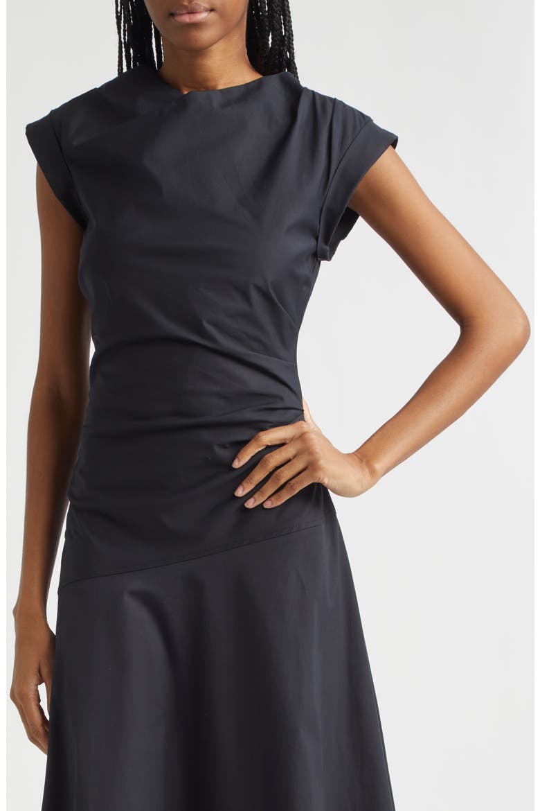 Lisette Stretch Cotton Midi Dress, Alternate, color, BLACK