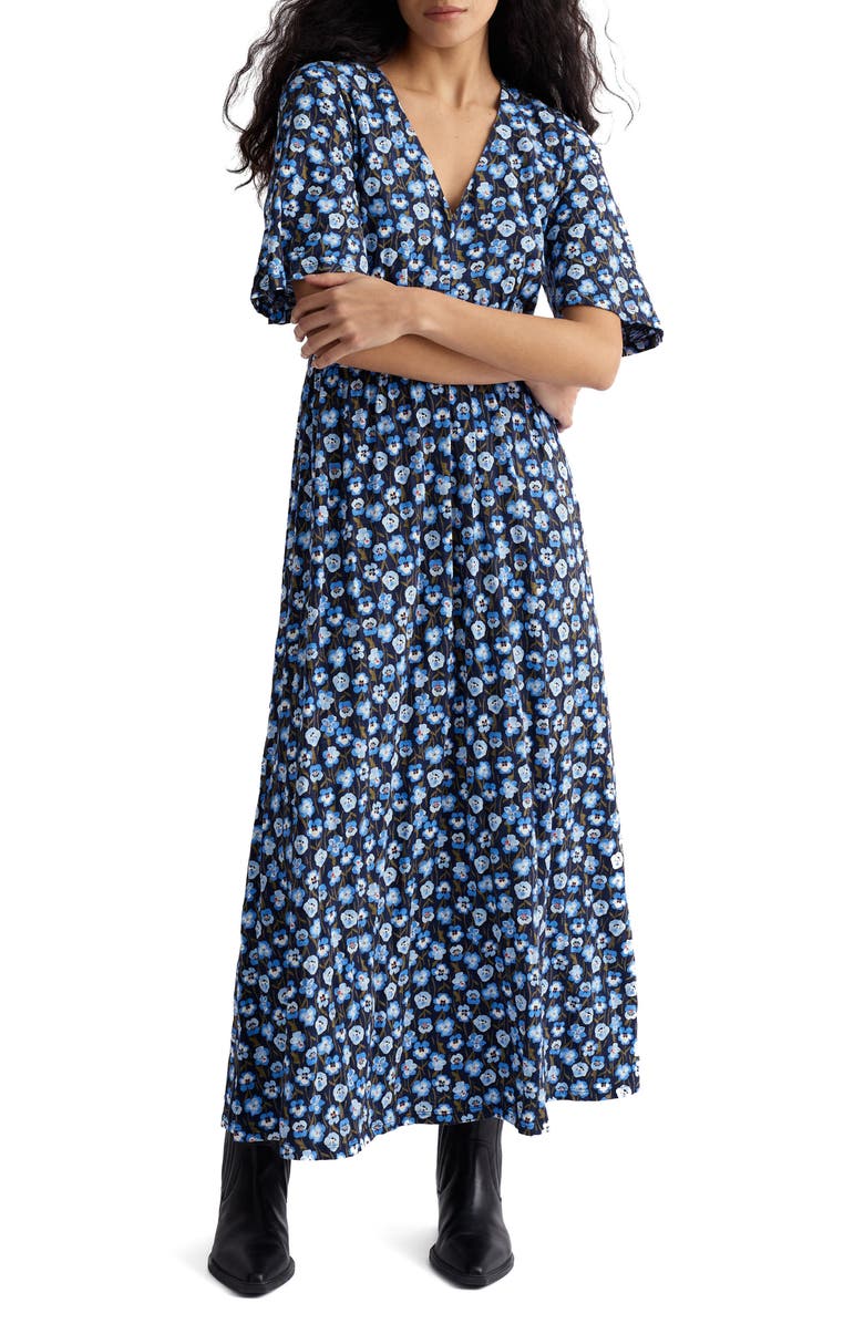 Seasalt Cornwall Chateaux Floral Maxi Dress, Main, color, Pressed Pansies Sail