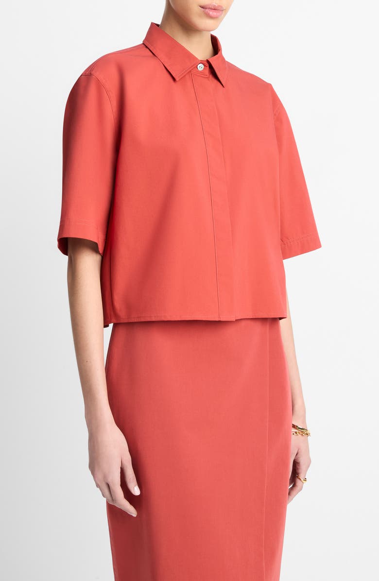 Vince Oversize Crop Cotton Shirt, Alternate, color, Brick Rose