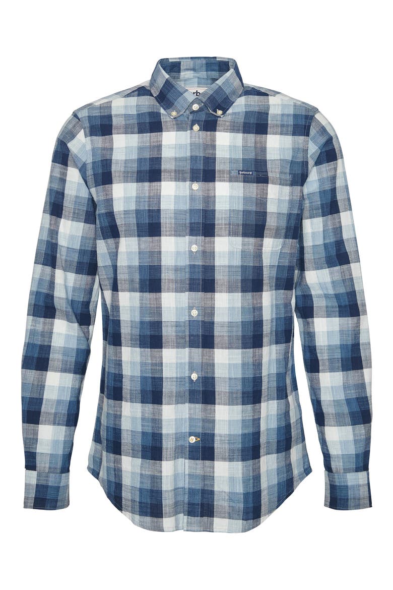 Hillroad Tailored Fit Buffalo Check Slub Cotton Button-Down Shirt, Alternate, color, NAVY