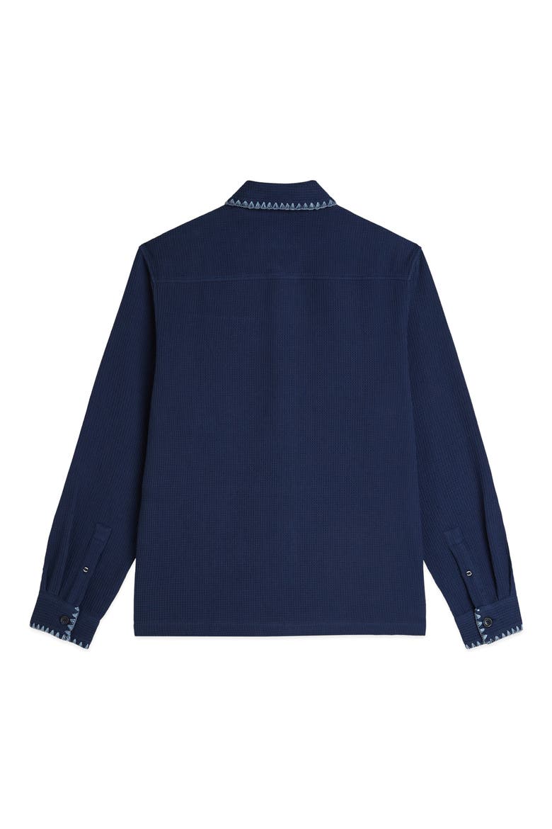 Waffle Texture Cotton Button-Up Shirt, Alternate, color, PAGEANT BLUE