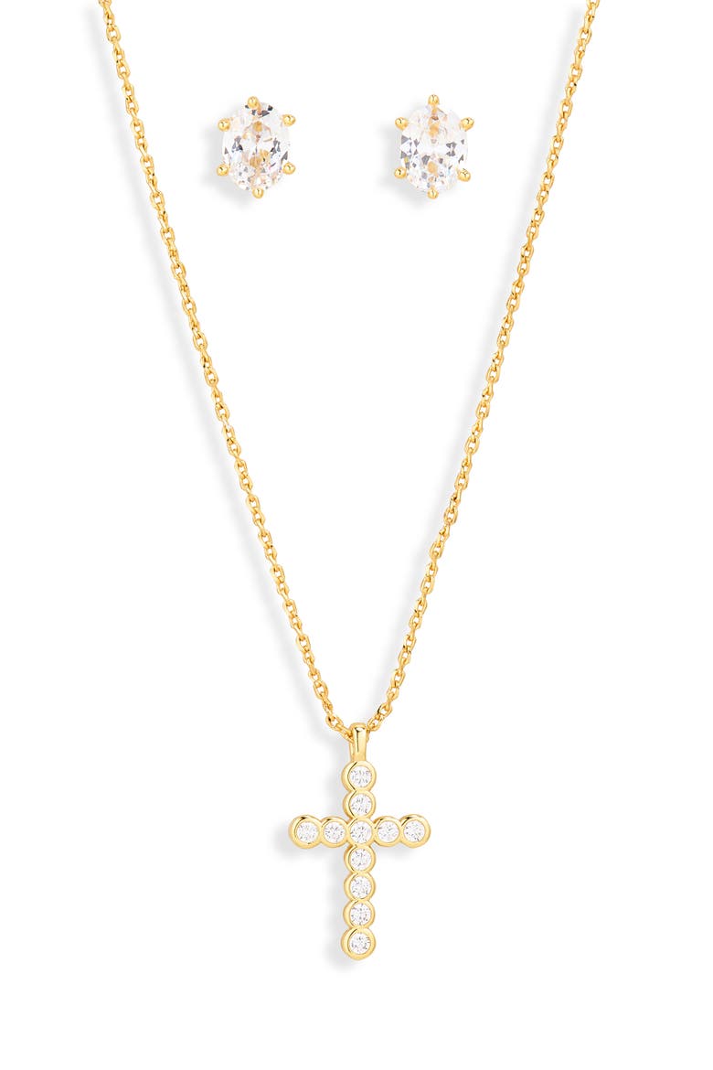 Cailin Cubic Zirconia Necklace & Earrings Gift Set, Main, color, GOLD WHITE CZ