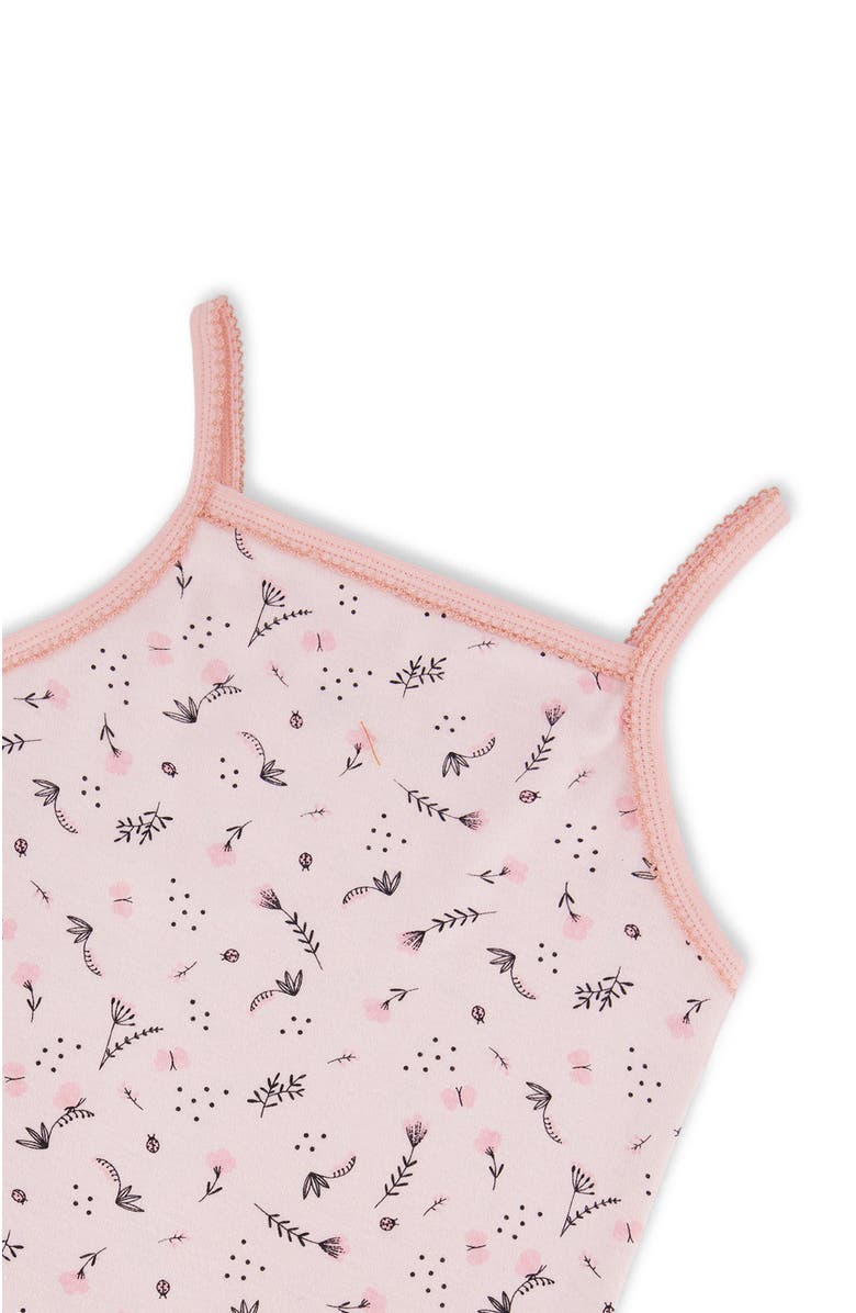Deux par Deux Girl's Printed Organic Cotton Tank Top Small Pink Flowers On Pale Pink Background, Alternate, color,