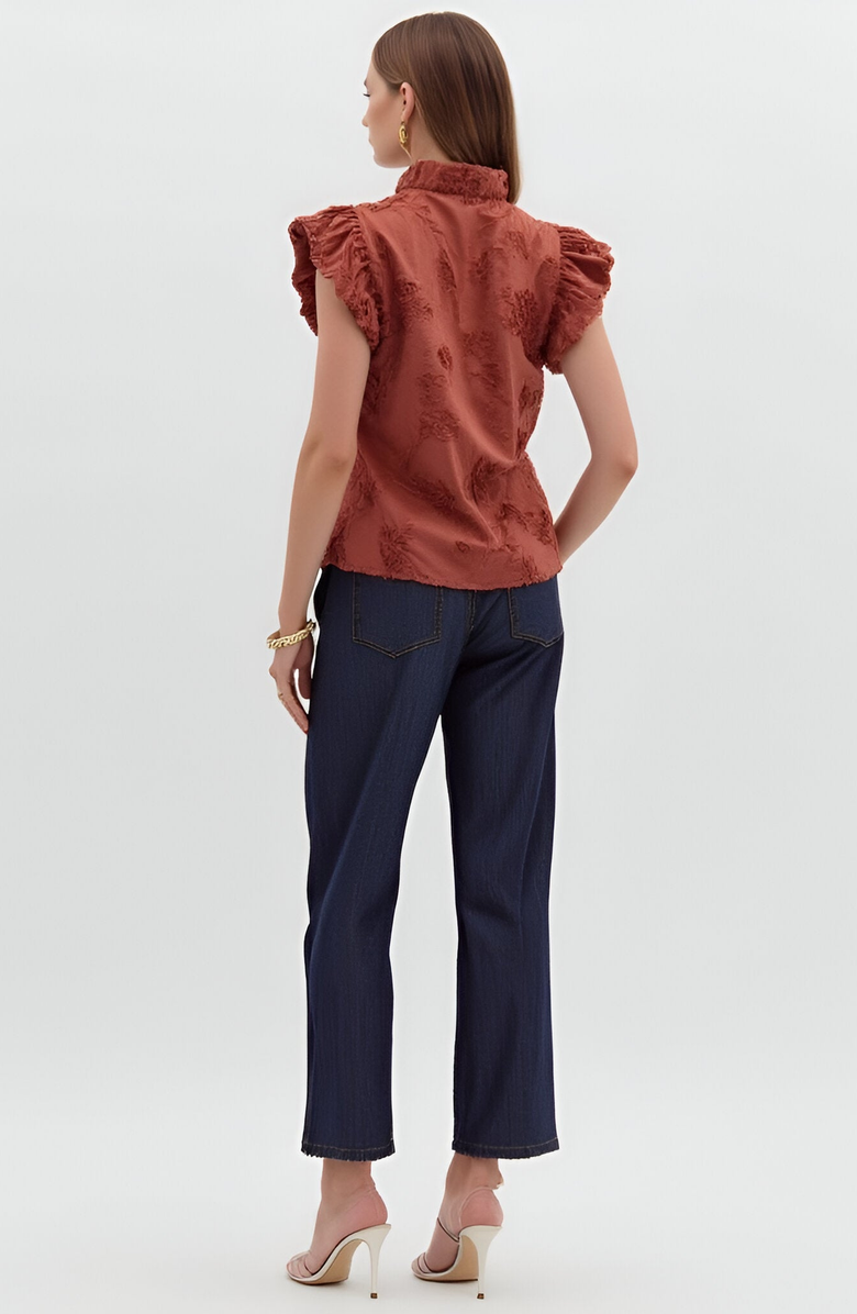 Modenaire Ruffle Sleeve Blouse with Textured Floral Embroidery and Button Front, Alternate, color, 