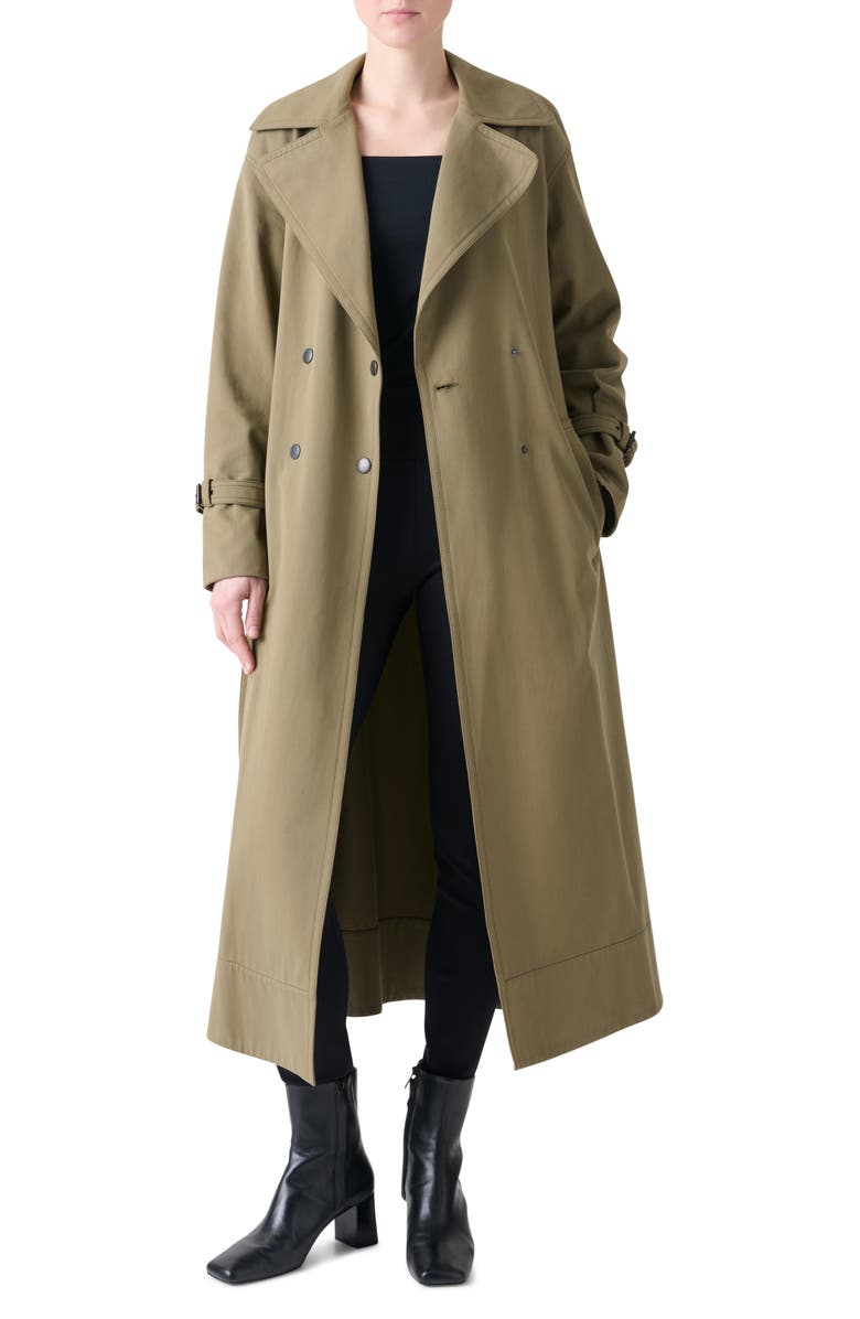 Akris punto Double Breasted Cotton Gabardine Trench Coat, Alternate, color, Khaki