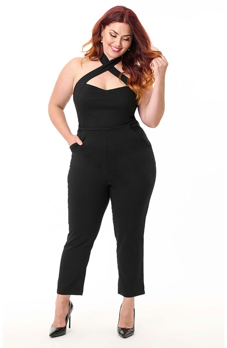 Unique Vintage Plus Size Criss Cross Halter Jumpsuit, Main, color, 
