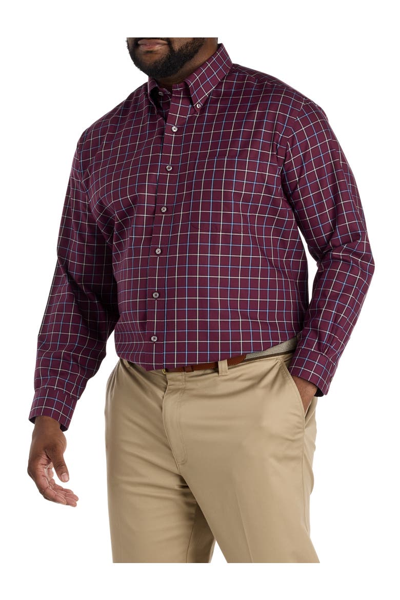 Big & Tall Non-Iron Windowpane Sport Shirt, Alternate, color, BURGUNDY BLU WHT