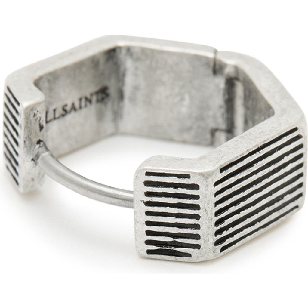 ALLSAINTS HEXAGONAL RIDGE SINGLE HUGGIE HOOP EARRING