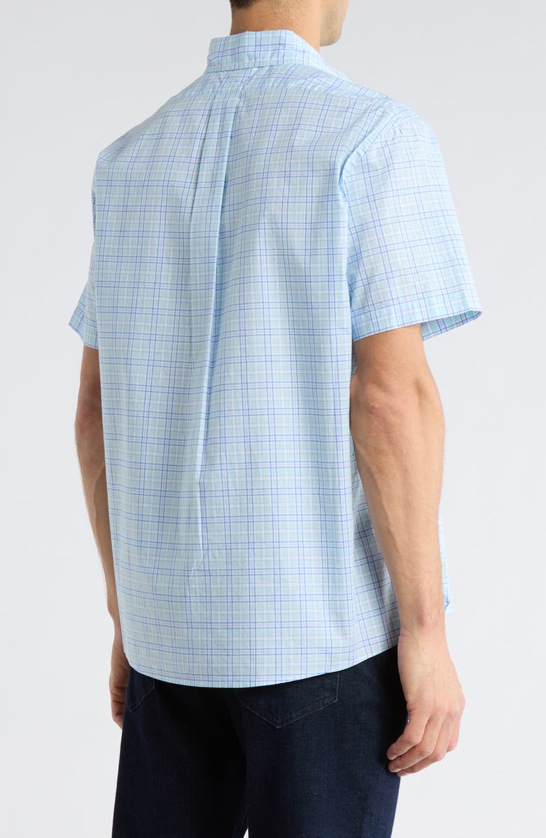 Brooks Brothers Regular Fit Plaid Short Sleeve Cotton Button-Down Shirt, Alternate, color, Aqua