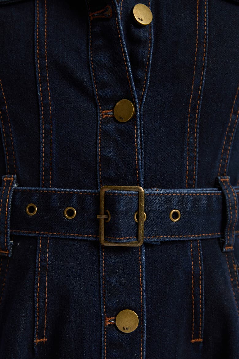 secret mission button down belted denim midi dress Blue Denim Belted Button Long Sleeve Dress