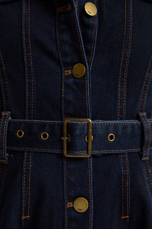Karen Millen Button Up Belted Denim Midi Dress In Blue