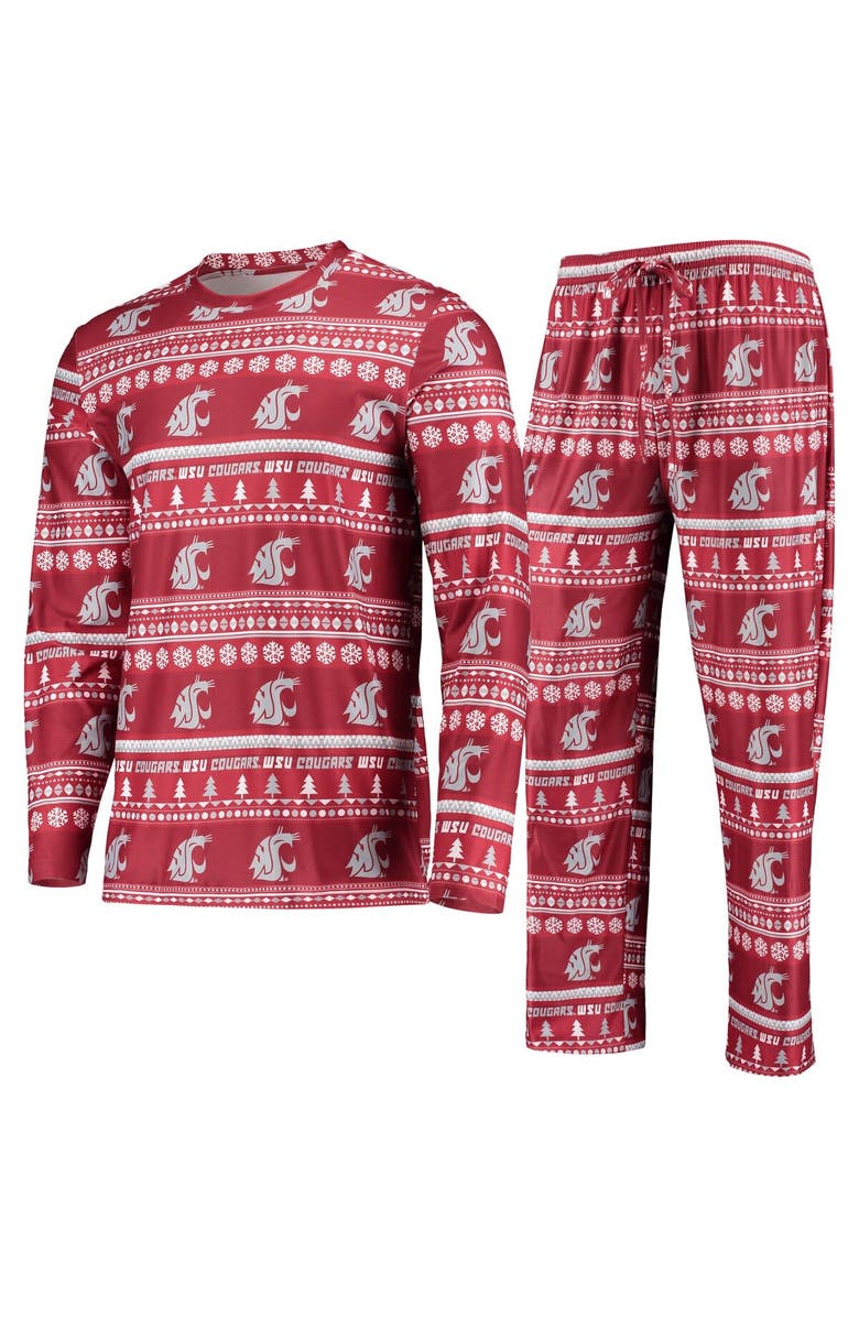 CONCEPTS SPORT Men's Concepts Sport Crimson Washington State Cougars Ugly Sweater Long Sleeve T-Shirt and Pants Sleep Set, Main, color, Crimson